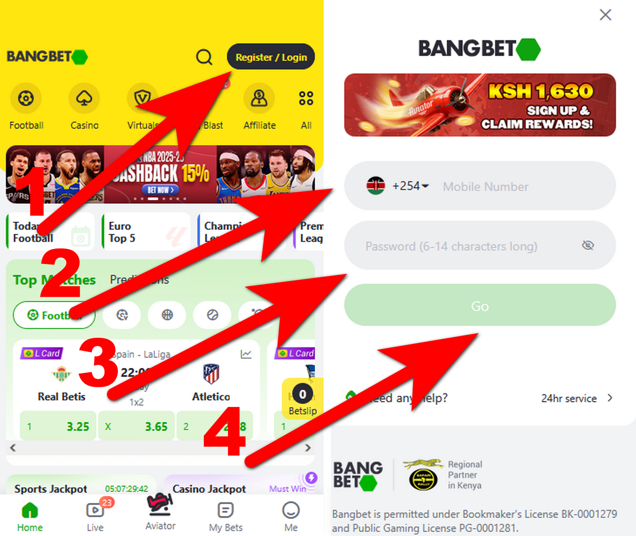 Registration ta BangBet UG & KE